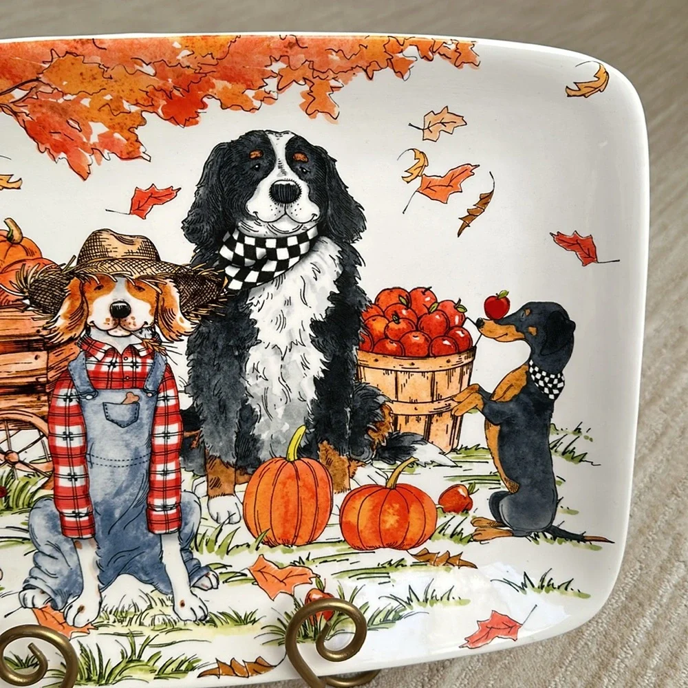 Certified International Sherri Buck Baldwin Autum Fall Dog Serving Platter Plate